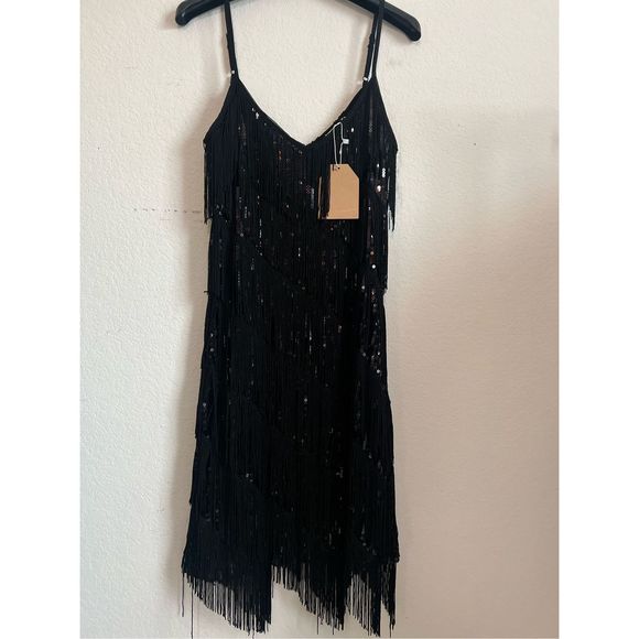 Black SEQUENCE FRINGE DRESS - Picture 5 of 5